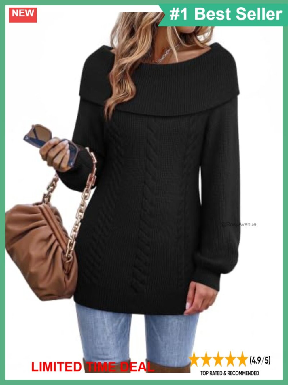 Womens Cable Knit Tunic Sweater Pullover Cowl Neck Long Sleeve
